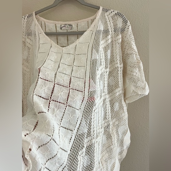Free People Boho Crochet Kaftan Cover-Up White Cream One Size NEW - Picture 10 of 16